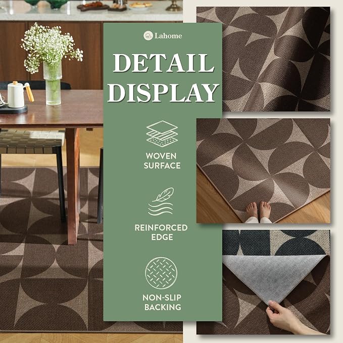 Lahome Tan Outdoor Rug 5x7, Semi Circle Easy Jute Indoor Outdoor Patio Rug | ug for Living Room, Non Slip Stain Resistant Carpet for Bedroom Backyard Home Decor