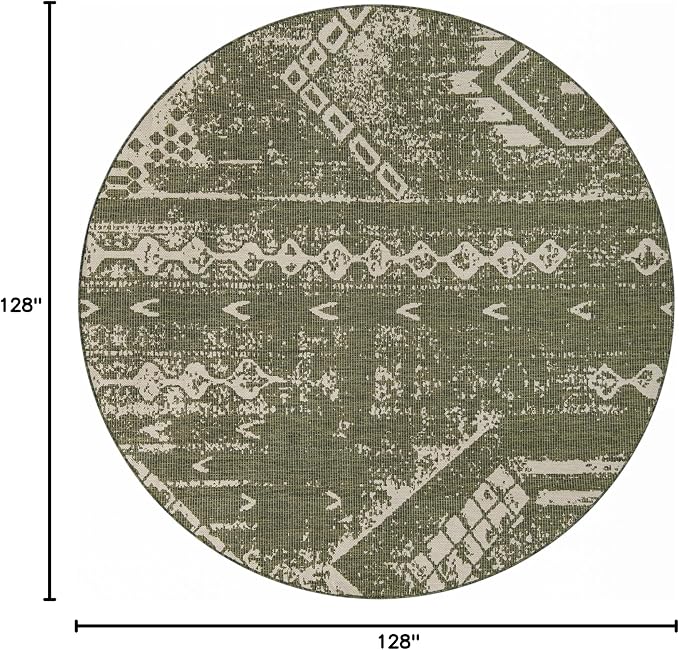Unique Loom Outdoor Bohemian Collection Area Rug - Anthro (10' 8" Round Green/Ivory)