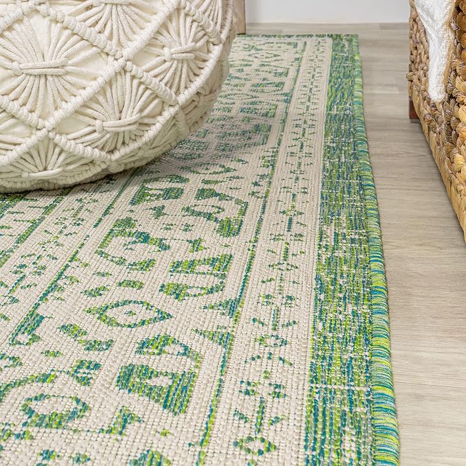 JONATHAN Y Medallion Weave Indoor Outdoor Area Rug 4X6 Cream/Green, Sinjuri Textured for Backyard, Patio, Porch, Easy-Cleaning, High Traffic, Pet-Friendly, Non-Shedding (SMB101H-4)