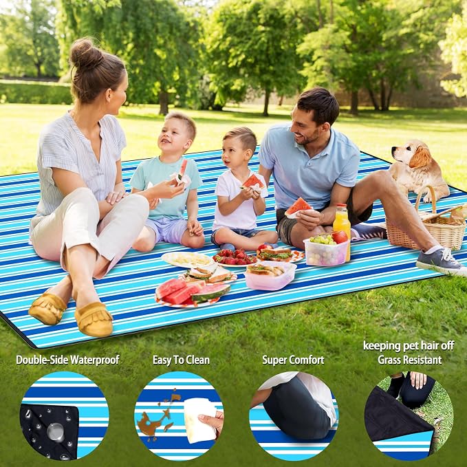 Picnic Blankets Beach Blanket 80" X 80" Extra Large Waterproof Camping Blankets Portable Outdoor Mat 3-Layer Blanket for Beach, Hiking, Park, Music Festival, Grass Lawn,Travel