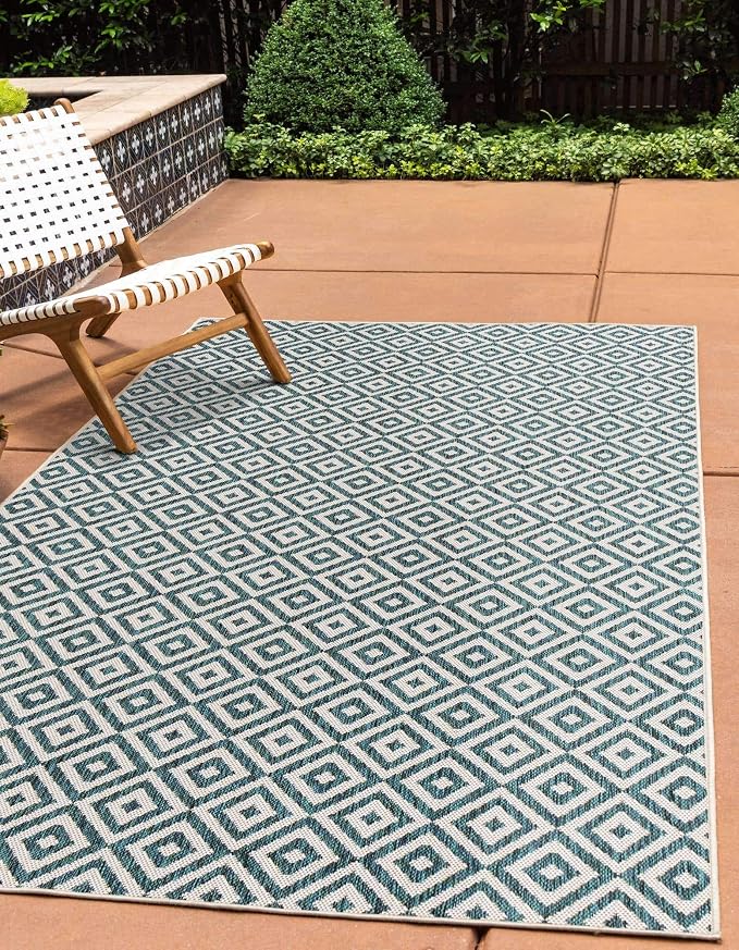 Unique Loom Outdoor Collection Area Rug - Costa Rica (6' 1" x 9' Rectangle, Teal/ Ivory)