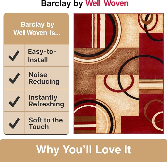 Well Woven Barclay Arcs & Shapes Red Modern Geometric 5'3" x 7'3" Area Rug