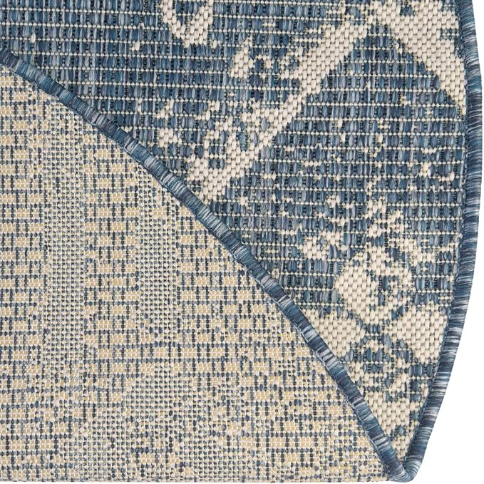 Unique Loom Outdoor Bohemian Collection Area Rug - Anthro (4' 1" Round, Blue/ Ivory)