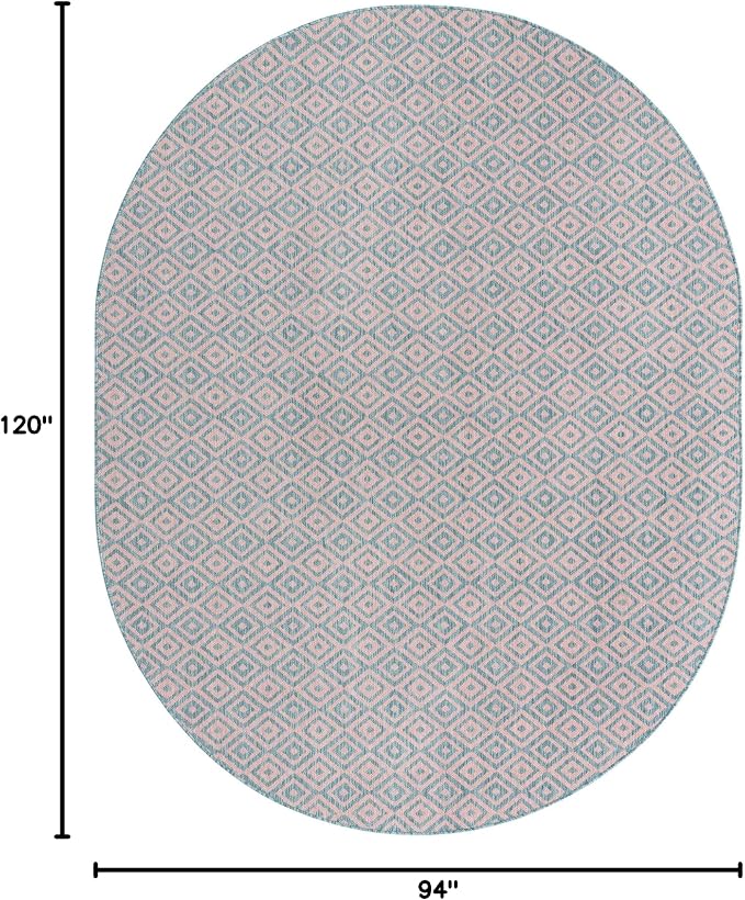 Unique Loom Jill Zarin Jill Zarin Outdoor Collection Area Rug - Costa Rica (7' 10" x 10' Oval, Pink and Aqua/Light Blue)