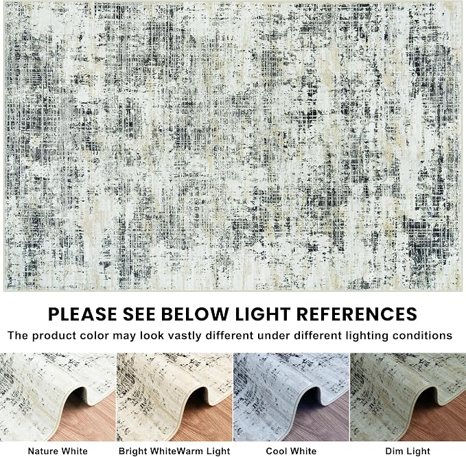 6x9 Washable Area Rug for Living Room Bedroom: Non-Slip Modern Black Gray | Machine Washable TPR Backing, Stain-Resistant Low Pile, Pet & Kid Friendly, Abstract Decor for Dining Room, Dorm, Home Office