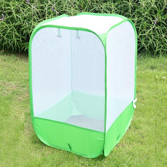 36" Large Mesh Plant Cover for Outdoor, Plant Netting Protector Garden Enclosure Cloche for Fruit, Vegetables, Strawberry, Flowers and Herbs Pop-Up Cage with 4 Stakes (24 x 24 x 36 Inches)