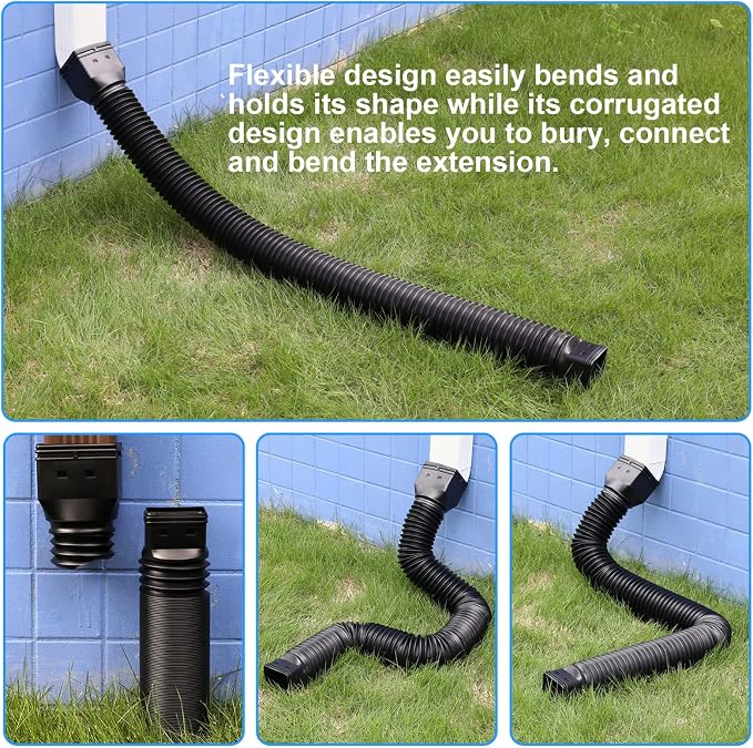 plusgutter Black-2pack Rain Gutter Downspout Extensions Flexible, Drain Downspout Extender,Down Spout Drain Extender, Gutter Connector Rainwater Drainage,Extendable from 21 to 68 Inches