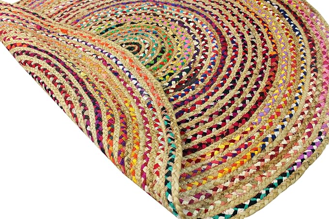 COTTON CRAFT Jute Chindi Braid Rag Rug - 8 Feet Round Multi Color Area Rug | Handwoven Reversible Jute & Natural Recycled Cotton Boho Farmhouse Rustic Area Accent Rug - Living Room Carpet Home Décor