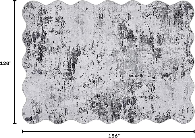 ROYHOME 10x13 Scalloped Modern Abstract Faux Wool Rug, Grey | Living Room Low Pile Ultra Soft Stain Resistant Non Slip Non Shedding Throw Rug for Bedroom Home Decor