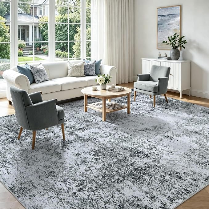 8x10 Washable Area Rug Modern Abstract for Living Room Bedroom Gray White | Soft Indoor Carpet,Anti-skid Backing,Water Repellent,Non-shedding, Suitable for bedroom dining farmhouse nursery home office