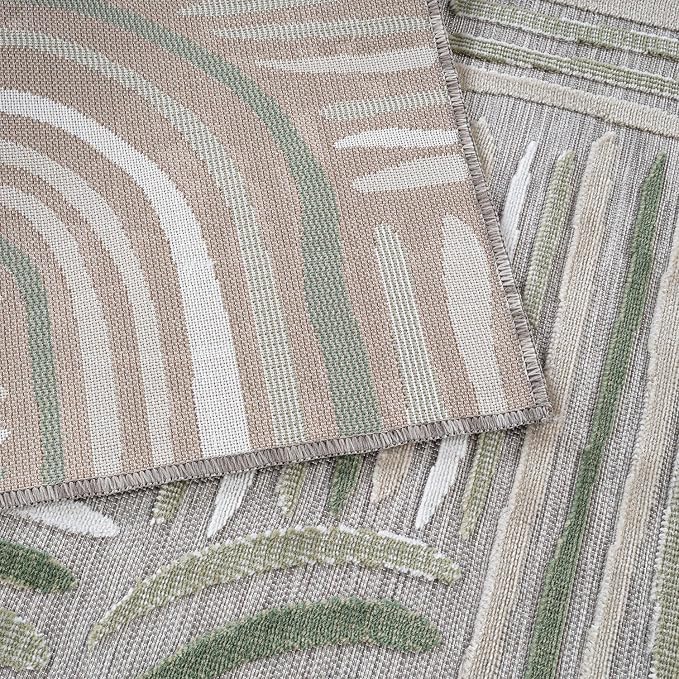 CAMILSON Indoor Outdoor Rug, Beige 9x12 Geometric Arch Striped Large Area Rugs for Patio and Home Areas, Easy-Cleaning Non-Shedding Living Room, Garden and Deck Washable Outside Carpet (9 x 12)