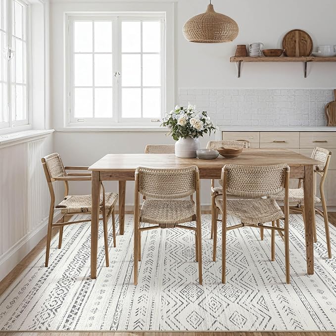 Tortania Area Rug Living Room Rugs- 10x13 Washable Large Soft Neutral Boho Moroccan Bohemian Farmhouse Rug Indoor Floor Carpet for Bedroom Under Dining Table Home Office Decor - Beige Gray