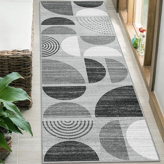 Runner Rug Washable,2x6 Area Rugs Non Slip Modern Abstract Boho | Long Throw Carpet for Hallways Kitchen Bathroom Bedroom Entryway Laundry Soft Low Pile Floor Indoor Bohemian Black and Grey