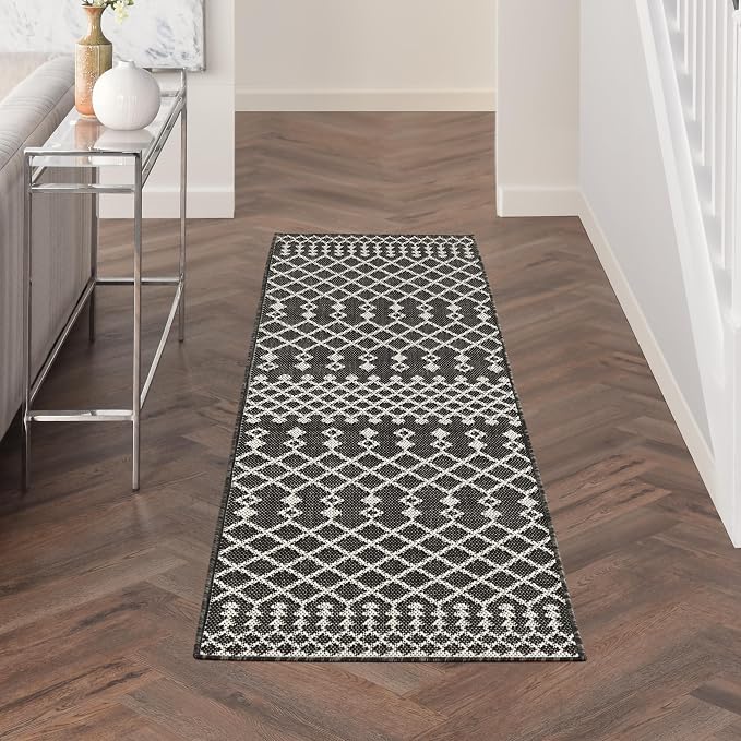 Nourison Home Positano Black 2' x 6' Area Rug - Easy Clean, Non Shedding, Bed Room, Living Room, Dining Room, Kitchen (6' Runner)
