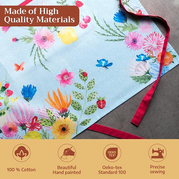 Maison d' Hermine Aprons for women with Pocket 100% Cotton (27.50"x31.50") | Adjustable Neck Strap & long ties Apron Men Chef Wedding Cooking Gardening Server Maid