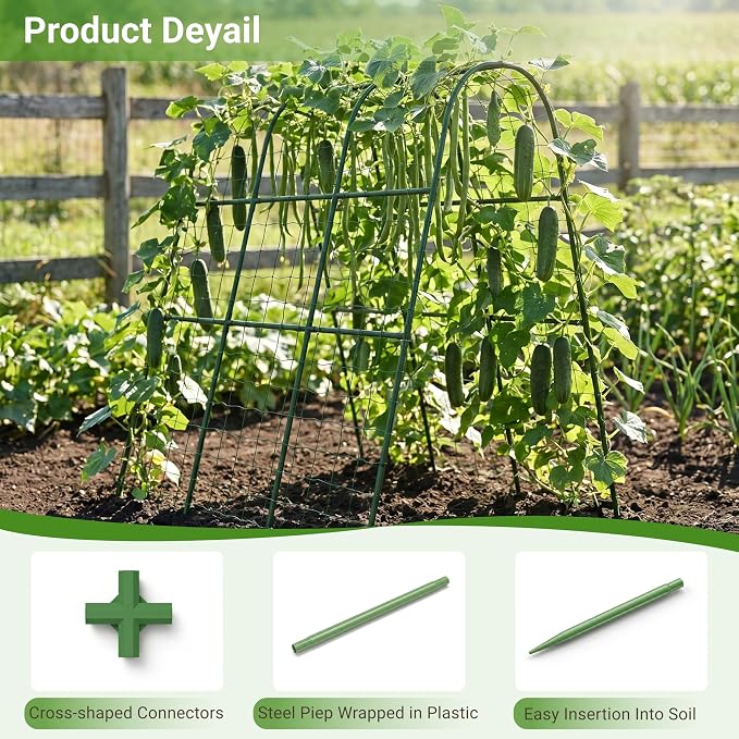Cucumber Trellis for Raised Bed, U-Shape Arch Metal Garden Trellis for Climbing Plants, Heavy Duty Plant Trellis Outdoor, Easy Assembly Rustproof Trellis for Vines (U Frame Trellis)