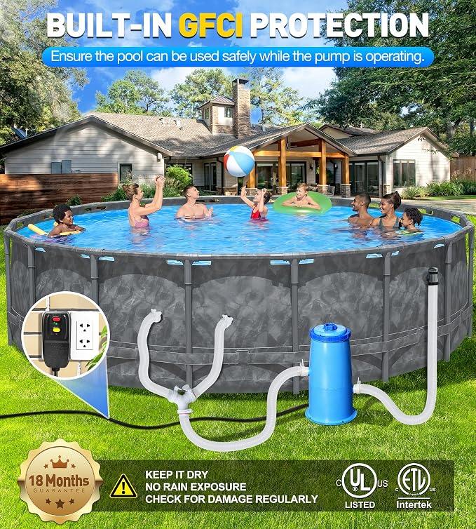 DeeprClean 1000 GPH Pool Filter Pump for Above Ground Pools with GFCI-Blue | Type A/C Cartridge Filter Pump System, Safety ETL Listed Above Ground Pool Pump, Improved Water Circulation & Filtration