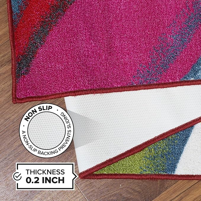Rugshop Waves Non-Slip Contemporary Abstract Large Area Rug Multi 6'6" x 9' | Rectangular, Size 6'6" x 9', Living Room, Bedroom, Dining Room, Home Office, Kitchen, Entryway, Hallway, Nursery, Kids Room