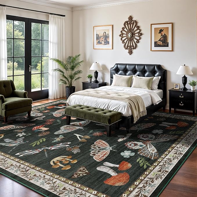 8x10 Area Rugs, Insect Ultra Soft Washable Rug Non Slip with Rubber Back, Stain Resistant Rugs for Living Room, Bedroom, Dining Room(Black Butterfly)