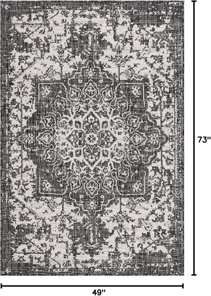 Unique Loom Outdoor Collection Area Rug - Dubai (4' 1' x 6' 1' Rectangle, Charcoal Gray/ Ivory)