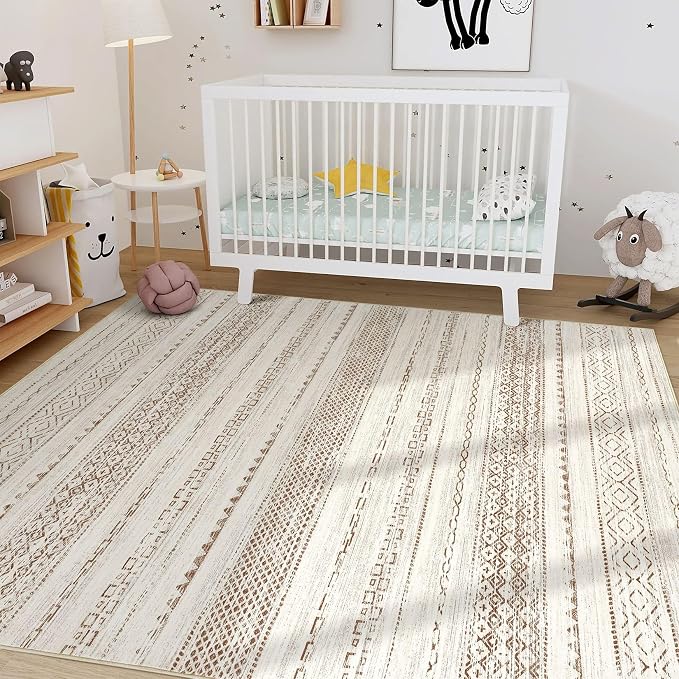 Nakagishi Boho 7x9 Area Rug Living Room Rugs Machine Washable Brown | Soft, Pet & Kid Friendly, Carpet for Living Room/Bedroom/Office/Kitchen/Nursery, Daily Home Decor Stain Resistant Moroccan