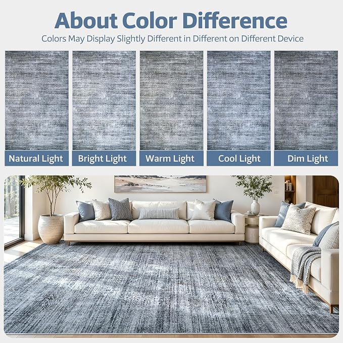 8x10 Washable Area Rug Modern Abstract for Living Room Bedroom Gray Blue | Soft Indoor Carpet,Anti-skid Backing,Water Repellent,Non-shedding, Suitable for bedroom dining farmhouse nursery home office