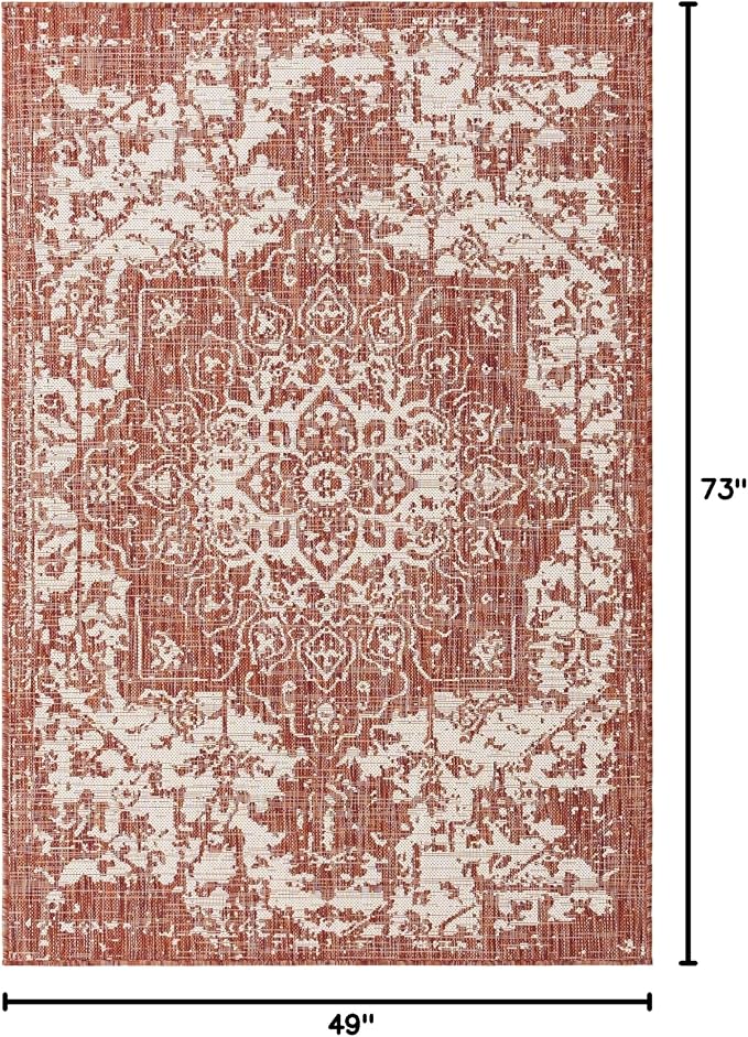 Unique Loom Outdoor Collection Area Rug - Dubai (4' 1" x 6' 1" Rectangle, Rust Red/ Ivory)