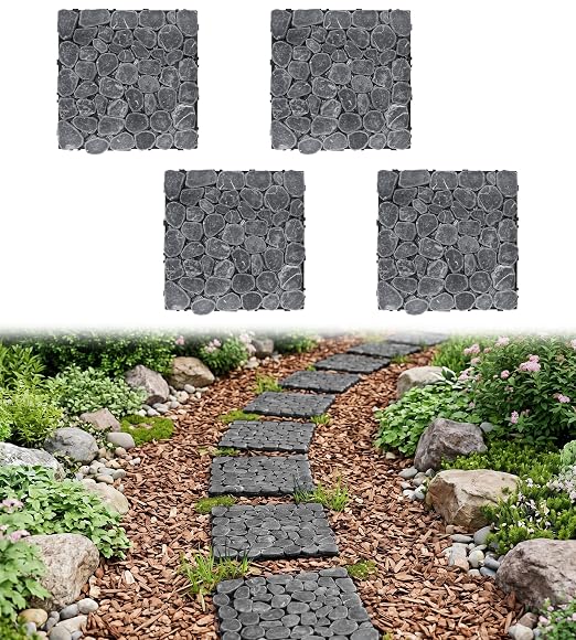 4 Pcs 11.8" Interlocking Stepping Stones Outdoor for Garden | Durable, Easy to Install, Heavy, Gentle on The Feet, Great Drainage, Decorate Garden, for Lawn, Pathway, Walkway