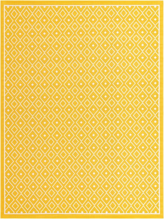 Unique Loom Outdoor Trellis Collection Area Rug - Kafes (9' x 12' 2" Rectangle, Yellow/ Ivory)