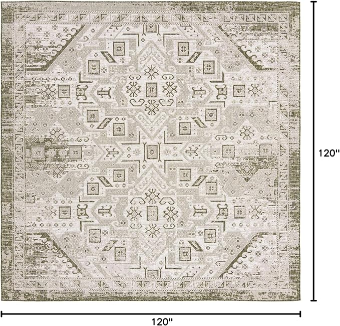 Unique Loom Outdoor Aztec Collection Area Rug - Coba (10' Square, Green/ Ivory)