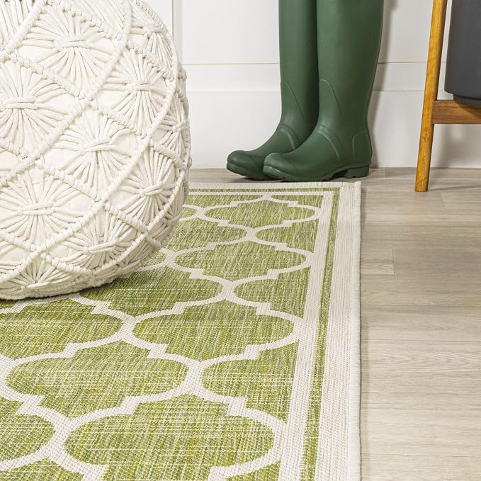 JONATHAN Y Moroccan Trellis Indoor Outdoor Runner Rug 2X10 Green/Cream, Trebol Textured Weave for Backyard, Patio, Porch, Easy-Cleaning, High Traffic, Pet-Friendly, Non-Shedding (SMB109G-210)