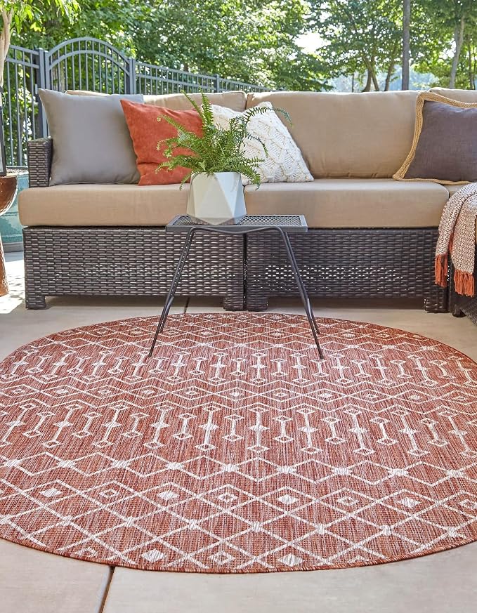 Unique Loom Outdoor Trellis Collection Area Rug - Tribal Trellis (3' 3" x 5' 3" Oval, Rust Red/ Ivory)