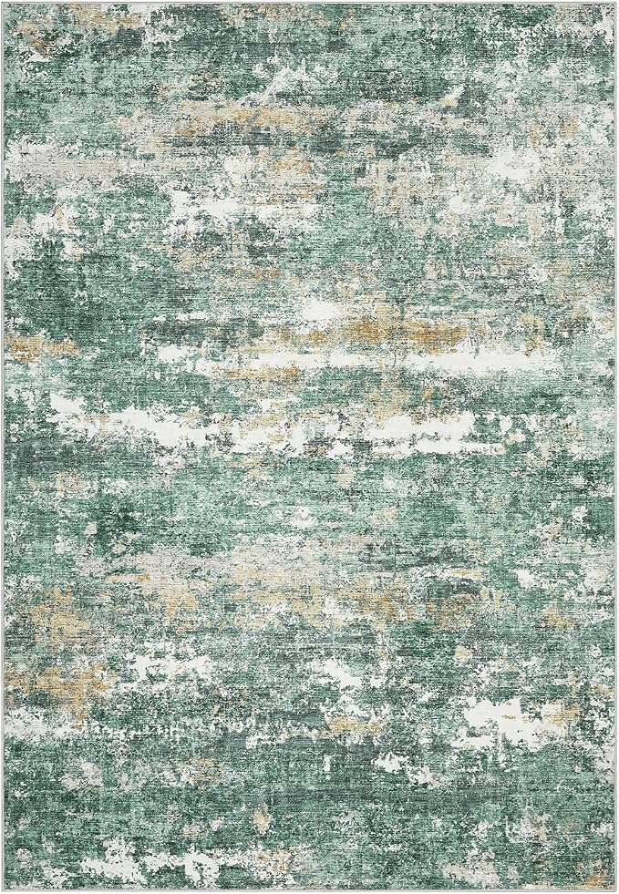 ROYHOME Abstract Rugs Green 5x7 | Non Slip Non Shedding Low Pile Stain Resistant Rug for Entryway Kitchen Bedroom