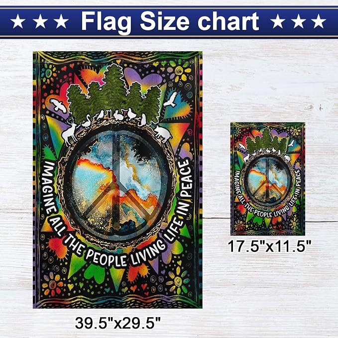 FLAGWIX All The People Living Life In Peace Hippie Flag - 30x40, Decorations For Home, Outside - Peace Sign, Boho, Hippie Decor, Double Sided, Heavy Duty Canvas Flag Indoor Outdoor
