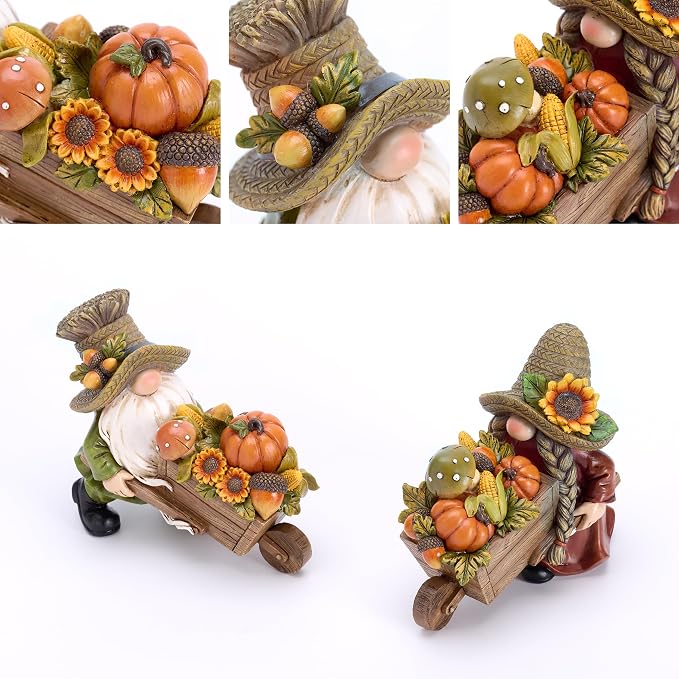 Valery Madelyn Fall Decorations for Home, 2 Pcs Fall Gnomes Decor for Table Indoor Outdoor, Resin Thanksgiving Decorations Garden Pumpkins Figurines for Autumn Harvest Porch Tiered Tray Mantel, 6"