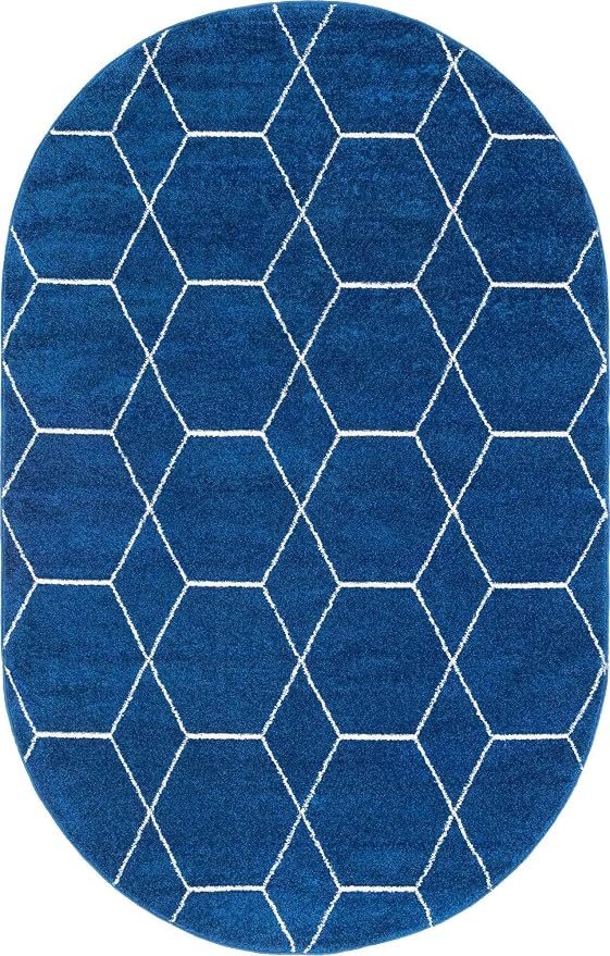 Unique Loom Trellis Frieze Collection Area Rug - Geometric (5' x 8' Oval, Navy Blue/ Ivory)