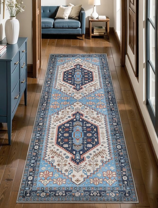 Ciicool Washable Non Slip Runner Rug,2x6ft Vintage Hallway Kitchen Rugs | Soft Oriental Indoor Mat Thin Boho Entry Carpet for Entrance Bedroom Bedside Living Room Laundry Bathroom Decor