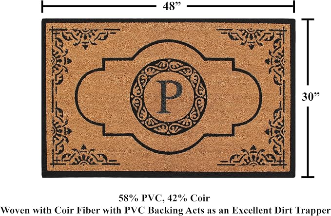 A1HC Natural Coir Monogrammed Doormat for Outside Entrance, Heavy Duty, Low Profile, Anti-Shed Treated Front Door Mat, Easy to Clean, Long Lasting Entryway Doormats - 30"x48"