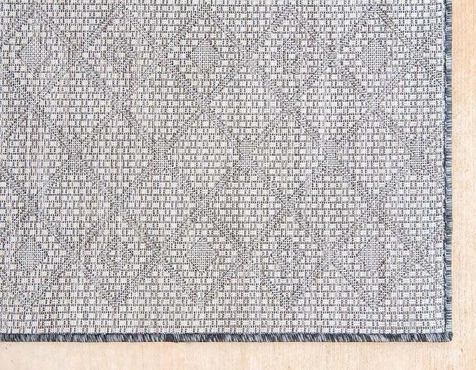 Unique Loom Outdoor Trellis Collection Area Rug - Tribal Trellis (9' x 12' Rectangle, Charcoal Gray/ Natural)
