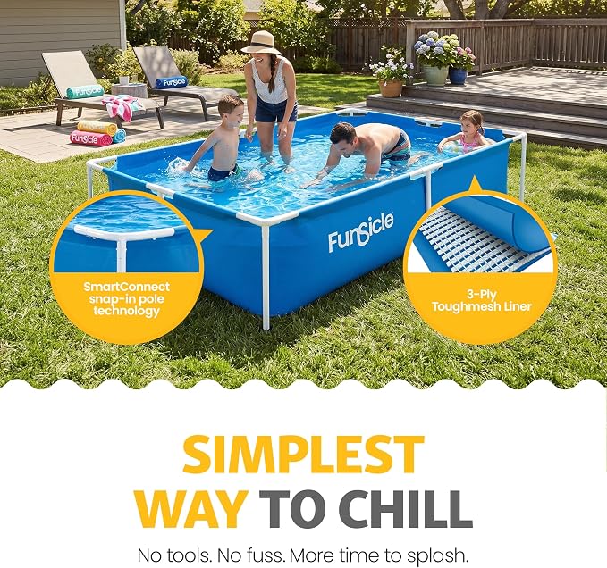Funsicle 7' x 5' x 24" Durable Rectangular Above Ground Activity Lap Pool with SmartConnect Technology for Ages 6 and Up, Blue
