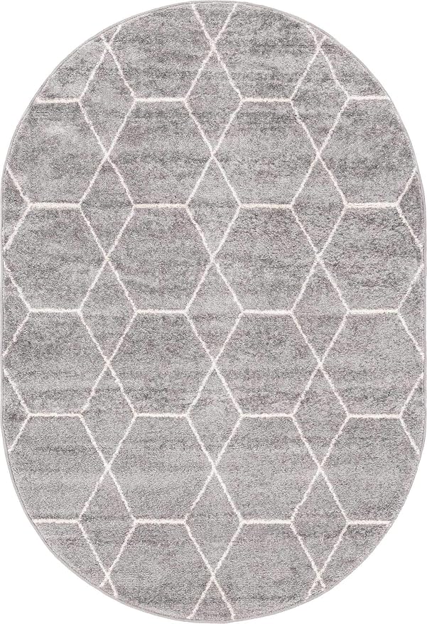 Unique Loom Trellis Frieze Collection Area Rug - Geometric (4' x 6' Oval, Light Gray/ Ivory)