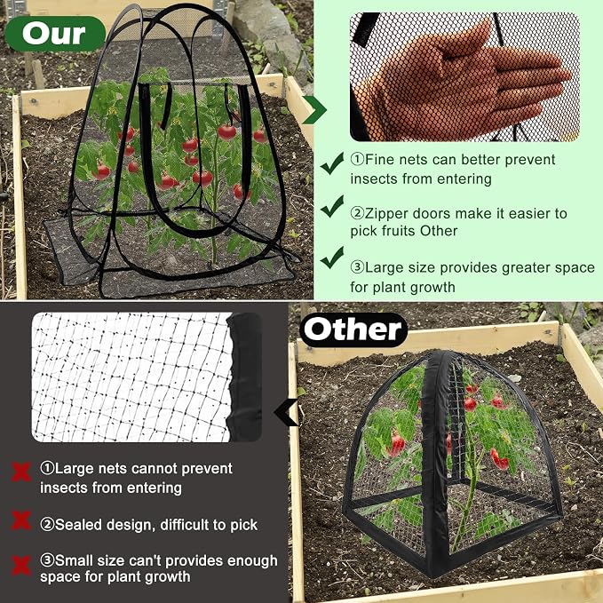 Pop Up Mesh Plant Protectors from Animals,Large Plant Netting Guard Cover with 8 Stake Crop Cage Fine Mesh Plant Tents for Protect Flower Tomato Vegetable from Deer Cat Bird Squirrel, 28x28x34 in