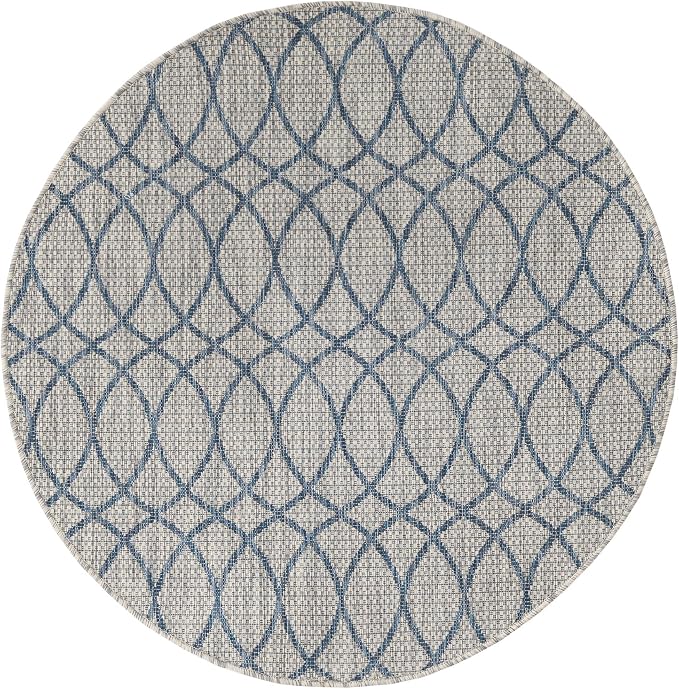 Unique Loom Outdoor Trellis Collection Area Rug - Gitter (4' 1" Round, Gray Blue)