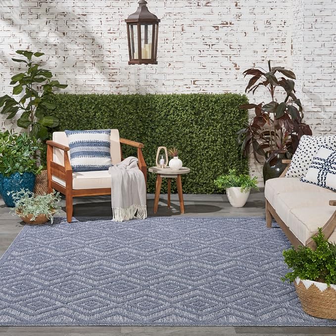 Nourison Home Versatile Denim Blue 8' x 10' Area Rug - Easy Clean, Non Shedding, Bed Room, Living Room, Dining Room, Kitchen (8' x 10')