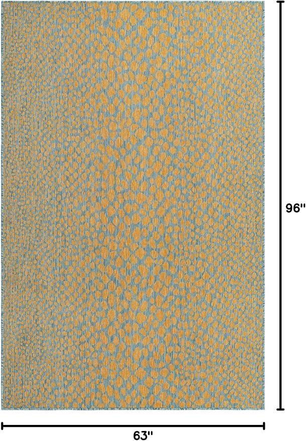 Unique Loom Jill Zarin Jill Zarin Outdoor Collection Area Rug - Cape Town (5' 3" x 8' Rectangle, Yellow and Aqua/Light Blue)
