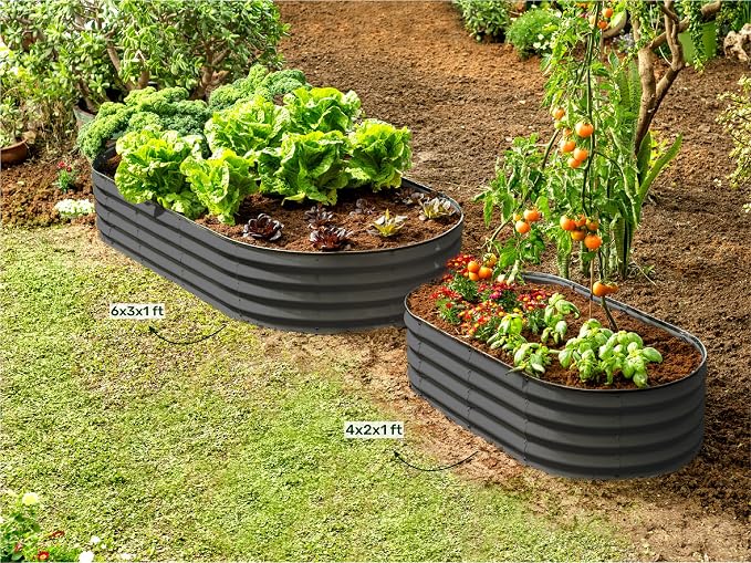 Plant & Plot Galvanized Raised Garden Beds Outdoor // 6×3×1 ft (2-Pack) Planter Raised Beds for Gardening, Vegetables, Flowers // Large Metal Garden Box // Patented Tool-Free Design (Gray)