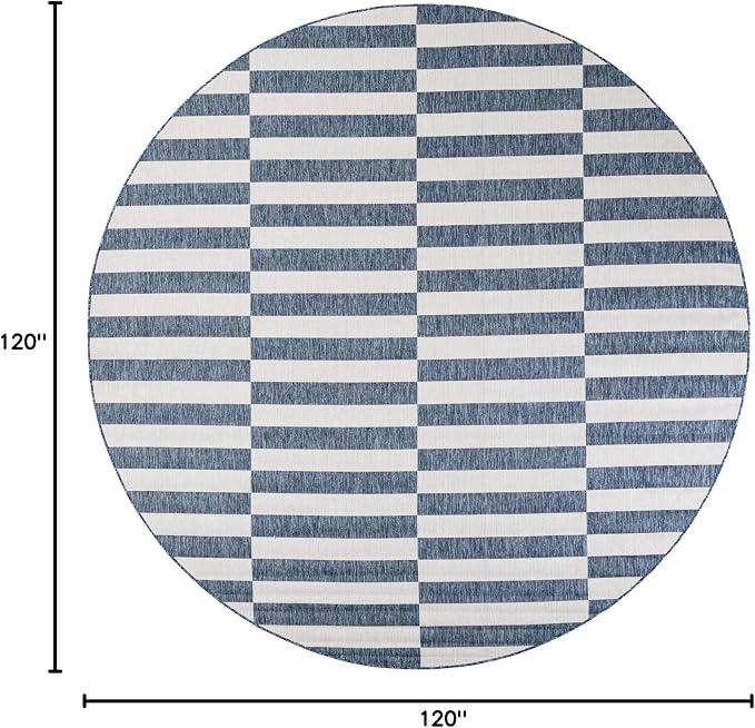 Unique Loom Outdoor Striped Collection Area Rug - Striped (10' Round Blue/Ivory)