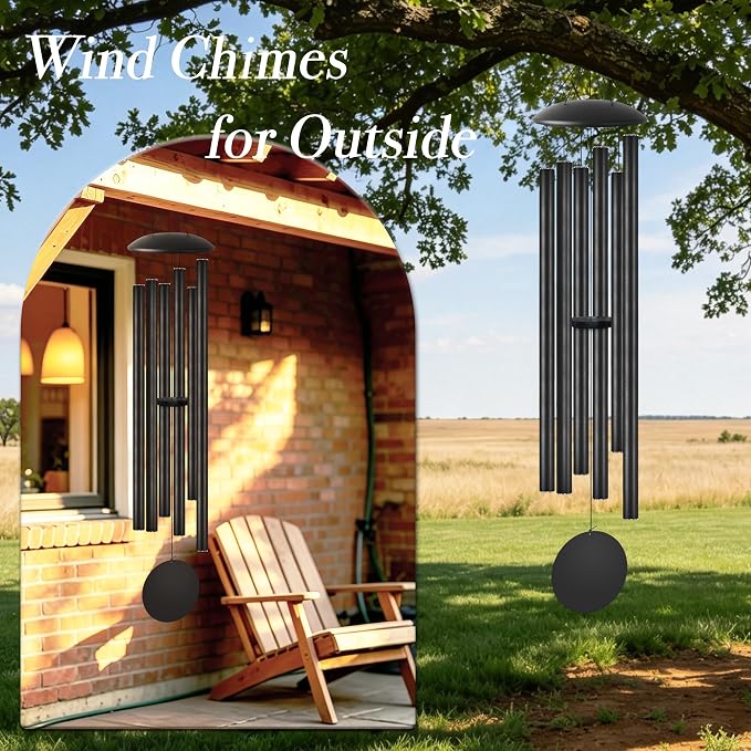 60" Extra Large Wind Chimes with Outside Deep Tone, 6 Thick and Bold Aluminum Tubes, Coolest Metal Windchimes Outdoors, Unique Gift for Mom Women Grandma Neighbors, Garden Decoration(Black)