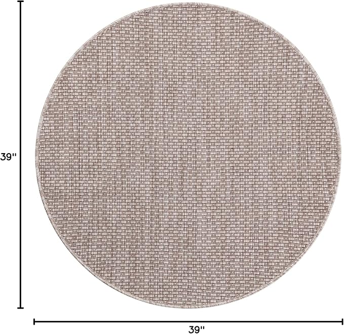 Unique Loom Outdoor Solid Collection Area Rug (3' 3" Round Beige/Ivory)