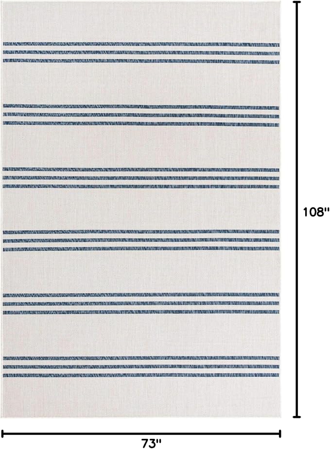 Unique Loom Outdoor Collection Area Rug - Anguilla (6' 1' x 9' Rectangle, Ivory/ Blue)